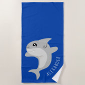 Serviette De Plage Requin gris souriant avec nom (Devant)