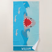 Serviette De Plage Requin mignon dans l'eau | Garçons personnalisés (Devant)