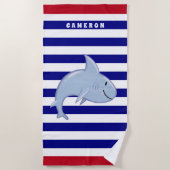 Serviette De Plage Requin personnalisé Blanc Bleu Rouge rayé Enfants (Devant)