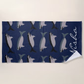 Serviette De Plage Requins dans le Monogramme océanique (Devant)