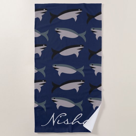 Serviette De Plage Requins dans le Monogramme océanique (Devant)
