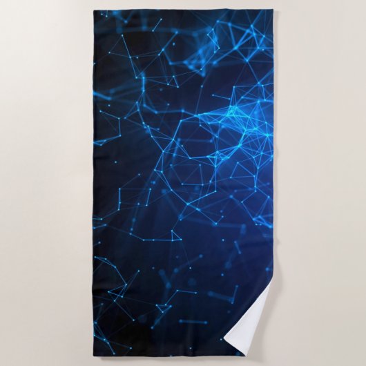 Serviette De Plage Réseau de points et de lignes bleus (Devant)