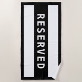 Serviette De Plage Réservé, texte blanc sur bande noire avec bordure (Devant)