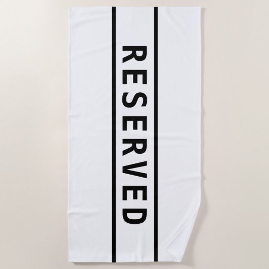 Serviette De Plage RÉSERVÉ, Texte noir 2 bandes noires sur blanc (Devant)