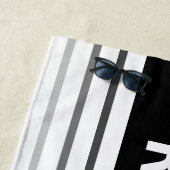 Serviette De Plage RESERVED, White Text, Black & Grey Stripes (En situation)