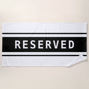 Serviette De Plage RESERVED, White Text, Black Stripes