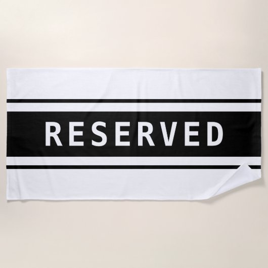 Serviette De Plage RESERVED, White Text, Black Stripes (Devant)