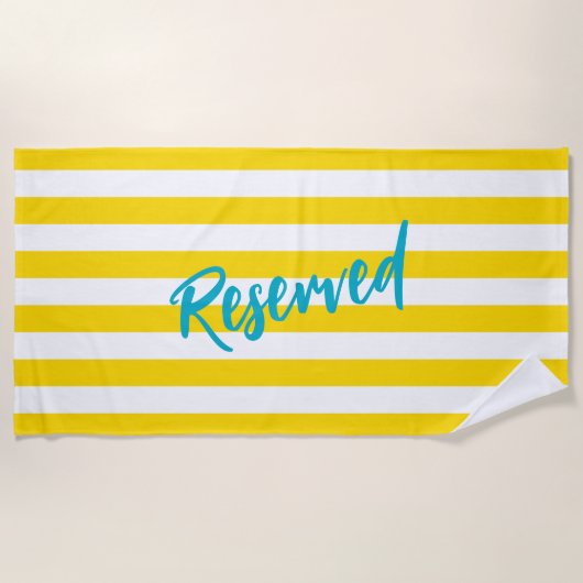 Serviette De Plage Reserved Yellow White Cabana Stripe Pool Party (Devant)