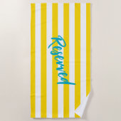Serviette De Plage Reserved Yellow White Cabana Stripe Pool Party (Devant)