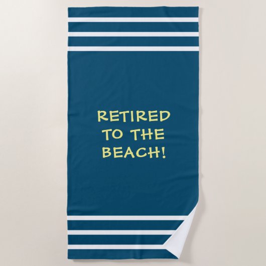 Serviette De Plage Retraité À La Plage, Blancs, Bleu Océan (Devant)