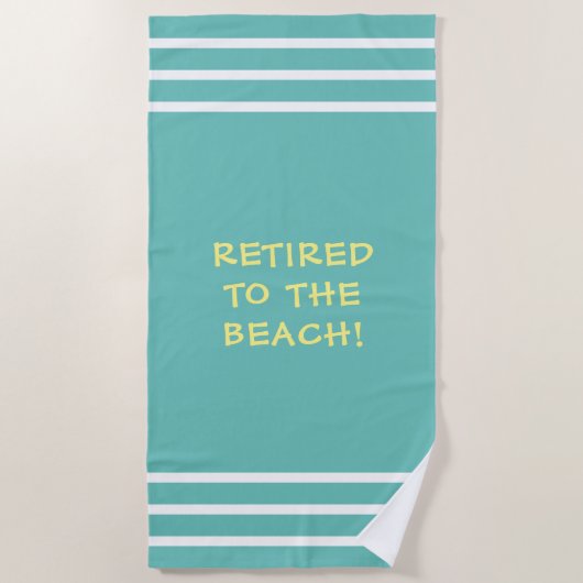 Serviette De Plage Retraité À La Plage, Blancs, Turquoise Léger (Devant)