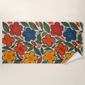 Serviette De Plage Retro 1960s Style Floral Pattern (Devant)