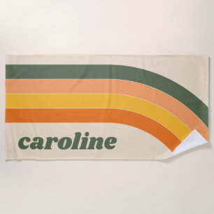Serviette De Plage Rétro Années 70 Arc-en-ciel Vert Orange Nom Person