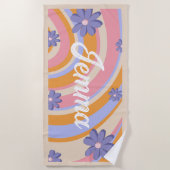 Serviette De Plage Rétro, Arc en ciel, Anniversaire Super, Plage (Devant)
