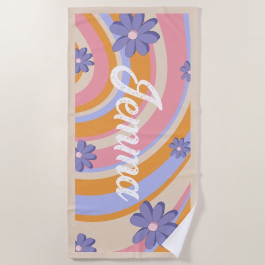 Serviette De Plage Rétro, Arc en ciel, Anniversaire Super, Plage (Devant)