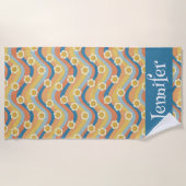 Serviette De Plage Retro Arc-en-ciel Smiley face Fleurs (Devant)