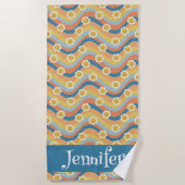 Serviette De Plage Retro Arc-en-ciel Smiley face Fleurs (Devant)