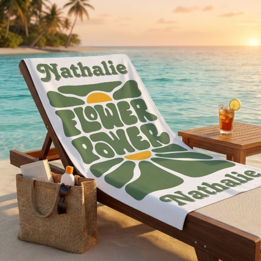 Serviette de plage rétro avec nom - Cadeau personn