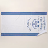 Serviette De Plage Retro Bleu Coquillages & Cloches de Mariage Enterr (Devant)