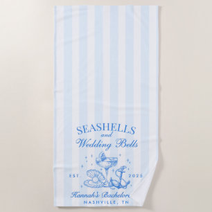 Serviette De Plage Retro Blue Coquillages & Cloches de Mariage Enterr