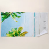 Serviette De Plage Retro Blue Ocean Beach Palm Trees Mariage tropical (Devant)