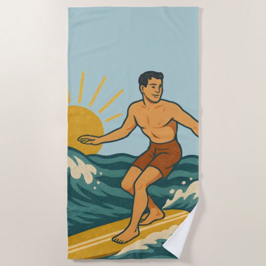 Serviette De Plage Retro California Surfer Blue Coastal Surfing Print (Devant)