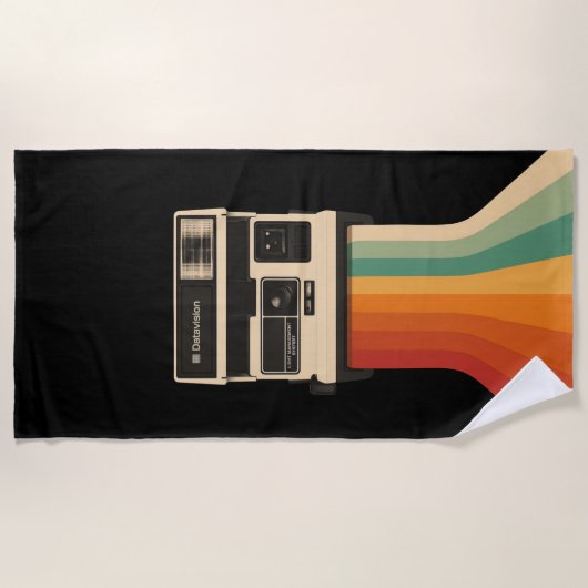 Serviette De Plage Retro Camera with Rainbow Print (Devant)