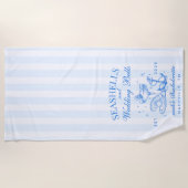 Serviette De Plage Rétro Coquillages Bleus & Cloches de Mariage Enter (Devant)