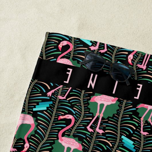 Serviette De Plage Rétro coutume noire d'art déco tropical rose de (En situation)