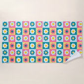 Serviette De Plage Retro Cute colorful Pastel Flowers Pattern  (Devant)