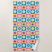 Serviette De Plage Retro Cute colorful Pastel Flowers Pattern  (Devant)
