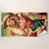 Serviette De Plage Retro Cute Cowgirl (Devant)