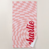 Serviette De Plage Rétro damboard tourbillonnet onde légère rose pâle (Devant)