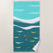 Serviette De Plage Rétro Été Vagues Océaniques Mi-Siècle Moderne (Devant)