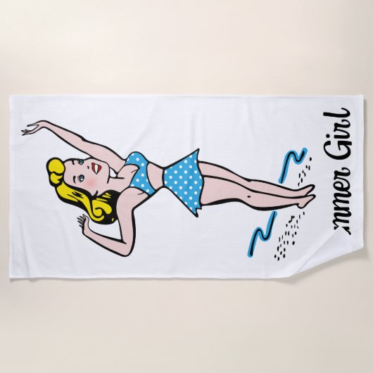 Serviette De Plage Rétro fille d'été (Devant)