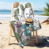 Serviette De Plage Retro Floral Bumble Bee Personnalisé