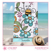 Serviette De Plage Retro Floral Bumble Bee Personnalisé