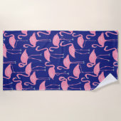 Serviette De Plage Retro Hand-Drawn Flamingo Pattern | Cool Coastal (Devant)