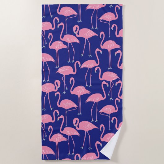 Serviette De Plage Retro Hand-Drawn Flamingo Pattern | Cool Coastal (Devant)