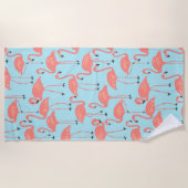 Serviette De Plage Retro Hand-Drawn Flamingo Pattern | Retro Miami (Devant)