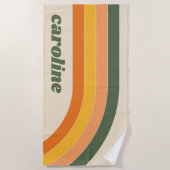 Serviette De Plage Retro les années 70 Rainbow Green Orange Nom perso (Devant)