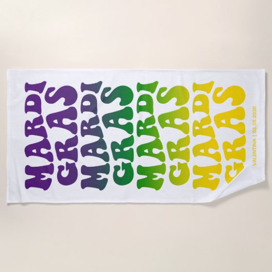 Serviette De Plage Retro Mardi Gras Ombre Text (Devant)