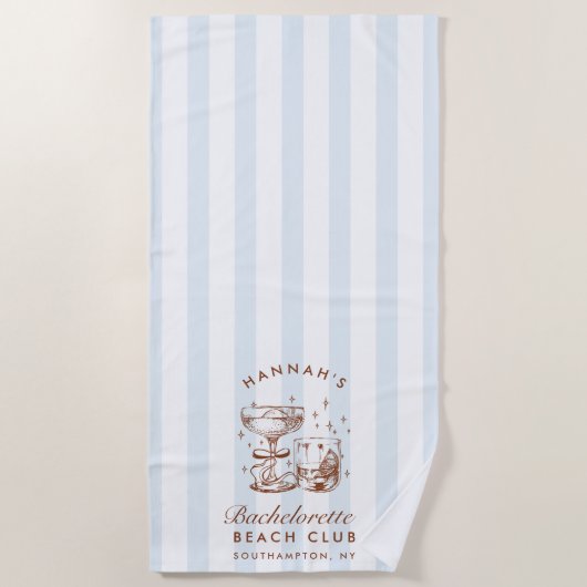 Serviette De Plage Retro Modern Blue & Brown Bachelorette Weekend (Devant)
