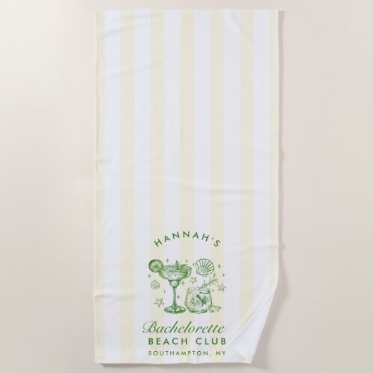 Serviette De Plage Retro Modern Green & Yellow Bachelorette Weekend (Devant)