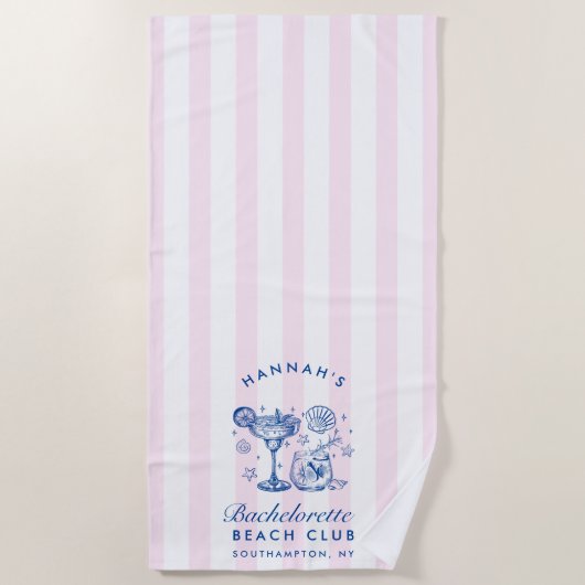 Serviette De Plage Retro Modern Pink & Blue Bachelorette Weekend (Devant)