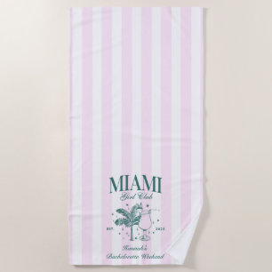 Serviette De Plage Retro Modern Pink & Green Miami Bachelorette Party