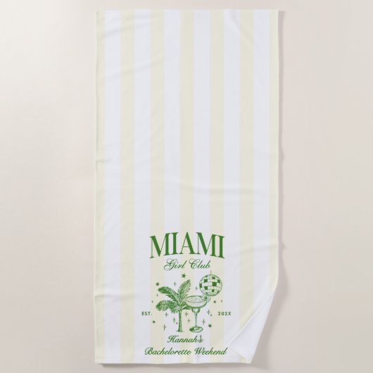 Serviette De Plage Retro Moderne Vert & Jaune Miami Bach Party (Devant)