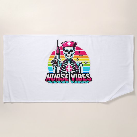 Serviette De Plage Retro Neon Skeleton Nurse - Funny Éffrayant D (Devant)
