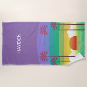 Serviette De Plage Retro Purple Sunset Palm Trees Art Personalised (Devant)