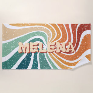 Serviette De Plage Retro Rainbow Custom Name Vintage Beach Towel
